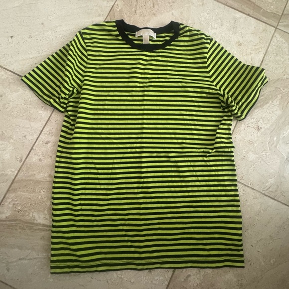 Michael Kors Striped yellow neon and Black T-Shirt size small 60% cotton 40%poly - Picture 1 of 2